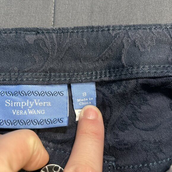 Simply Vera Vera Wang Dark Blue Floral Patterned Women's Shorts - Picture 4 of 6